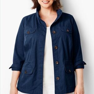 Talbots Twill Herringbone Safari Navy Blue Lightweight Casual Jacket Women's 2X